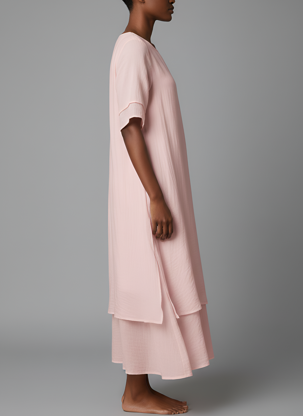 Women's Cotton-Blend Maxi Dress – Short-Sleeve Irregular-Hem Style