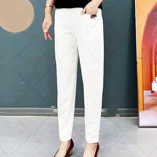Women’s Cotton Elastic-Waist Pants – Soft Breathable Casual Trousers