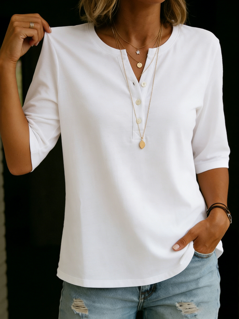 Women's 100% Cotton Henley T-Shirt – Short-Sleeve Casual Top