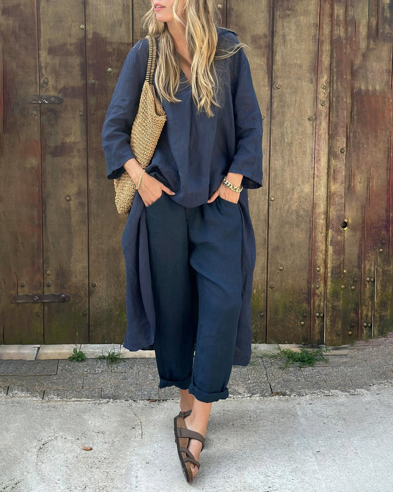 Women’s Cotton-Linen Tunic and Harem Trouser Set – Lightweight Summer Outfit