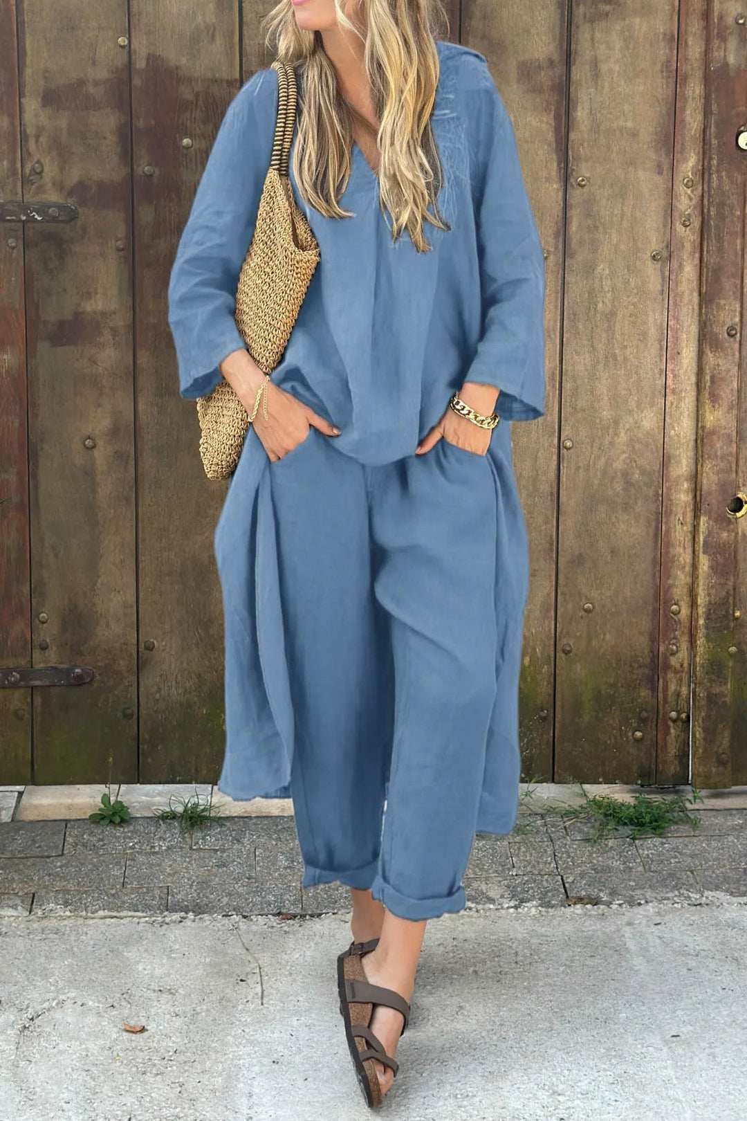 Women’s Cotton-Linen Tunic and Harem Trouser Set – Lightweight Summer Outfit
