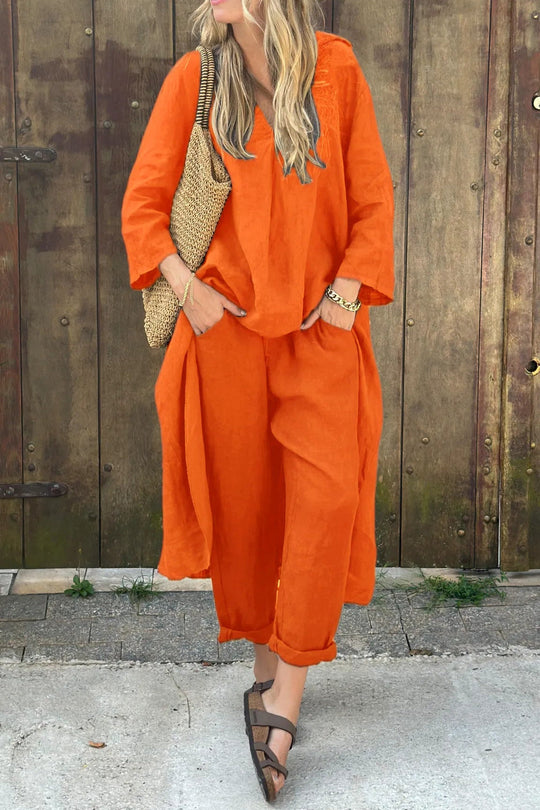 Women’s Cotton-Linen Tunic and Harem Trouser Set – Lightweight Summer Outfit
