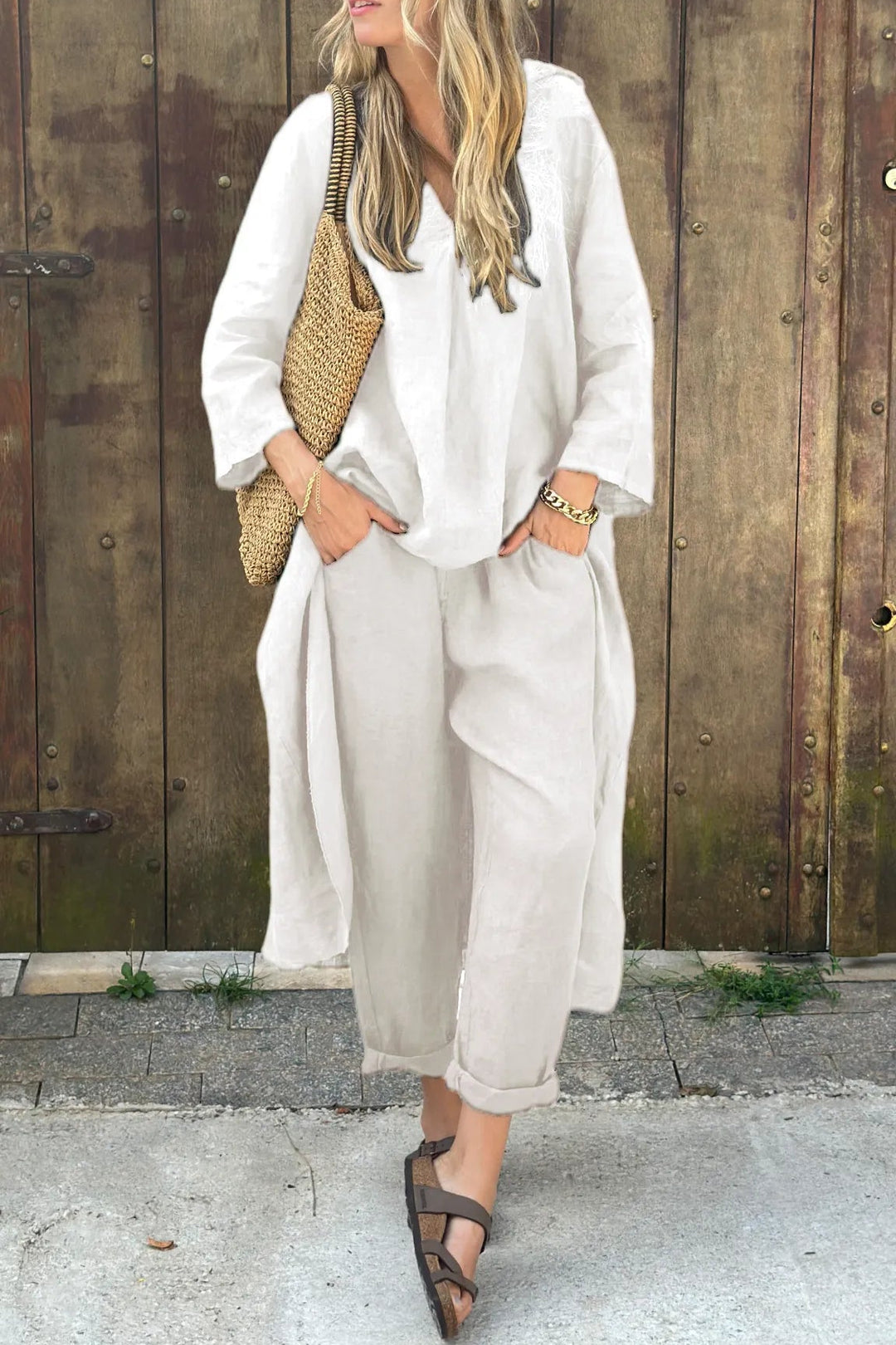 Women’s Cotton-Linen Tunic and Harem Trouser Set – Lightweight Summer Outfit