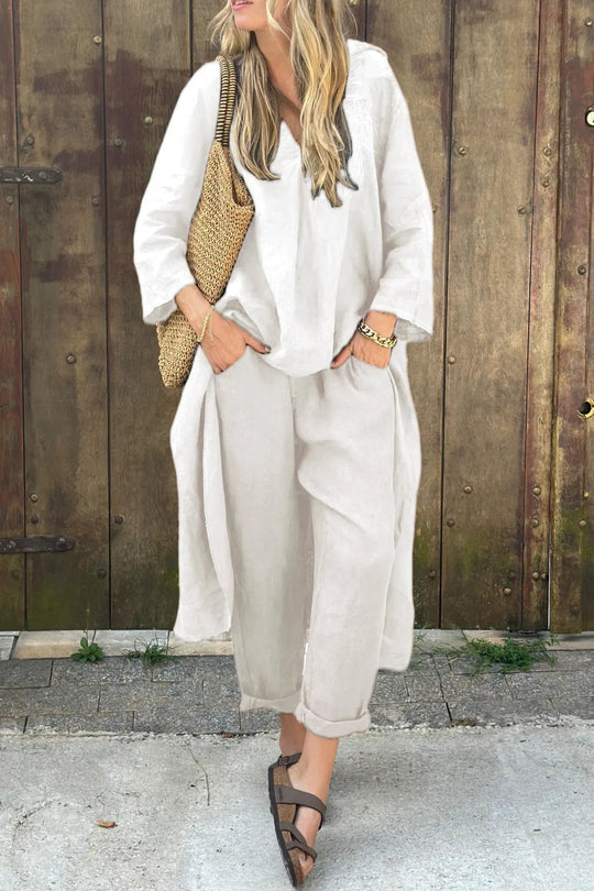 Women’s Cotton-Linen Tunic and Harem Trouser Set – Lightweight Summer Outfit
