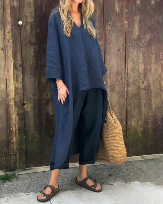 Women’s Cotton-Linen Tunic and Harem Trouser Set – Lightweight Summer Outfit