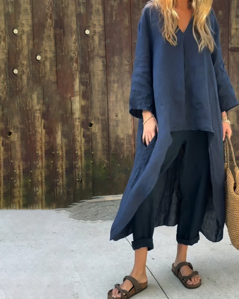 Women’s Cotton-Linen Tunic and Harem Trouser Set – Lightweight Summer Outfit