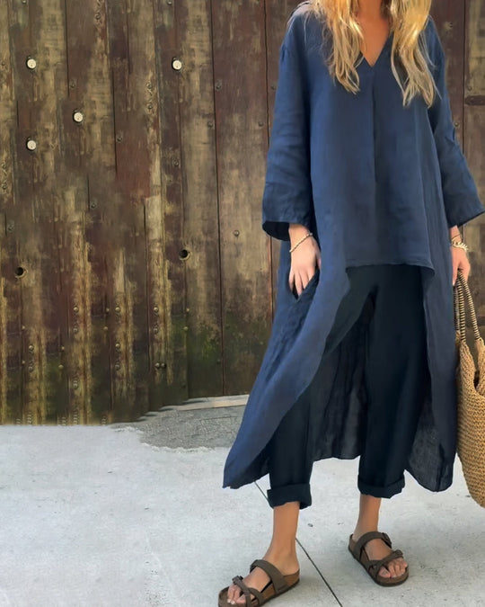 Women’s Cotton-Linen Tunic and Harem Trouser Set – Lightweight Summer Outfit