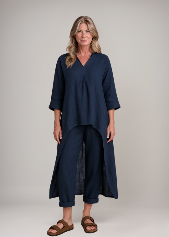 Women’s Cotton-Linen Tunic and Harem Trouser Set – Lightweight Summer Outfit