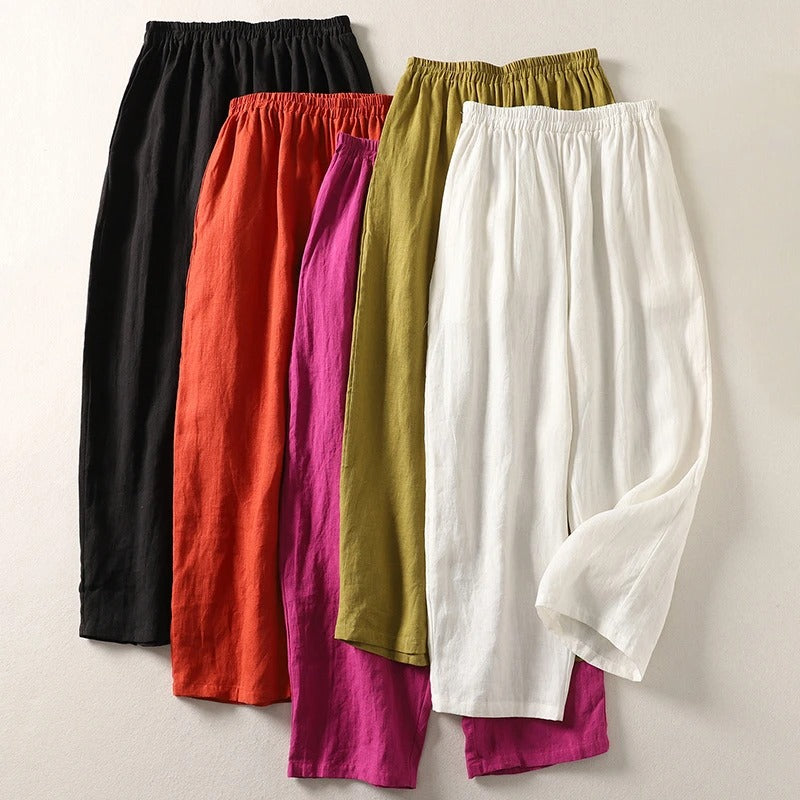 Women's Cotton-Linen Wide-Leg Trousers – Lightweight Relaxed Fit