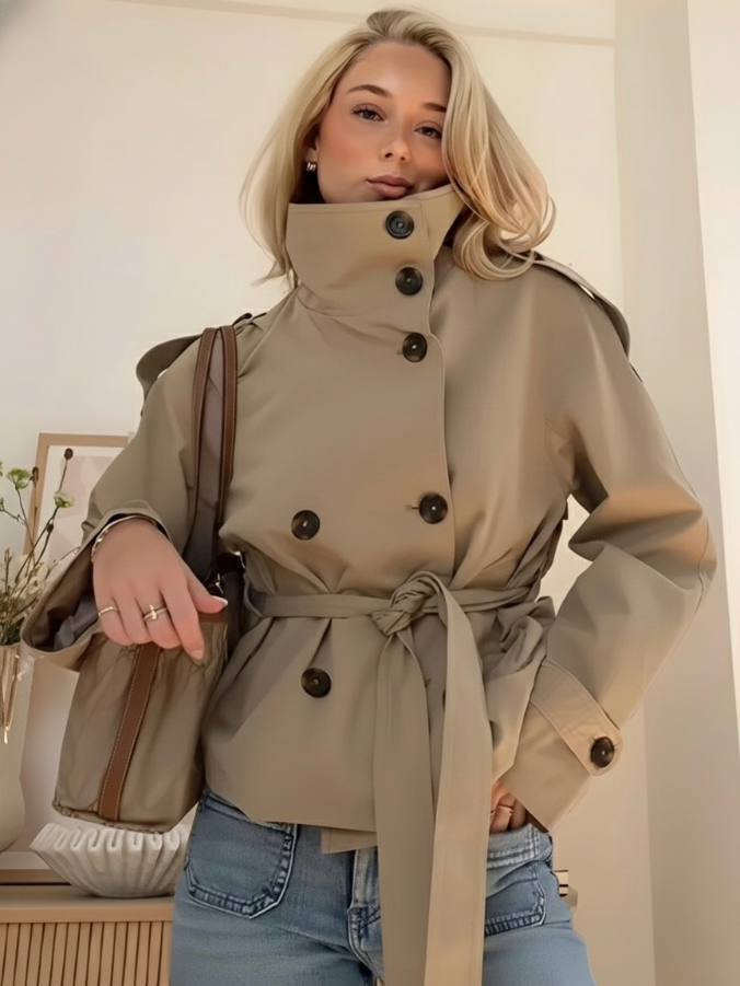 Women's Cropped Belted Double-Breasted Jacket