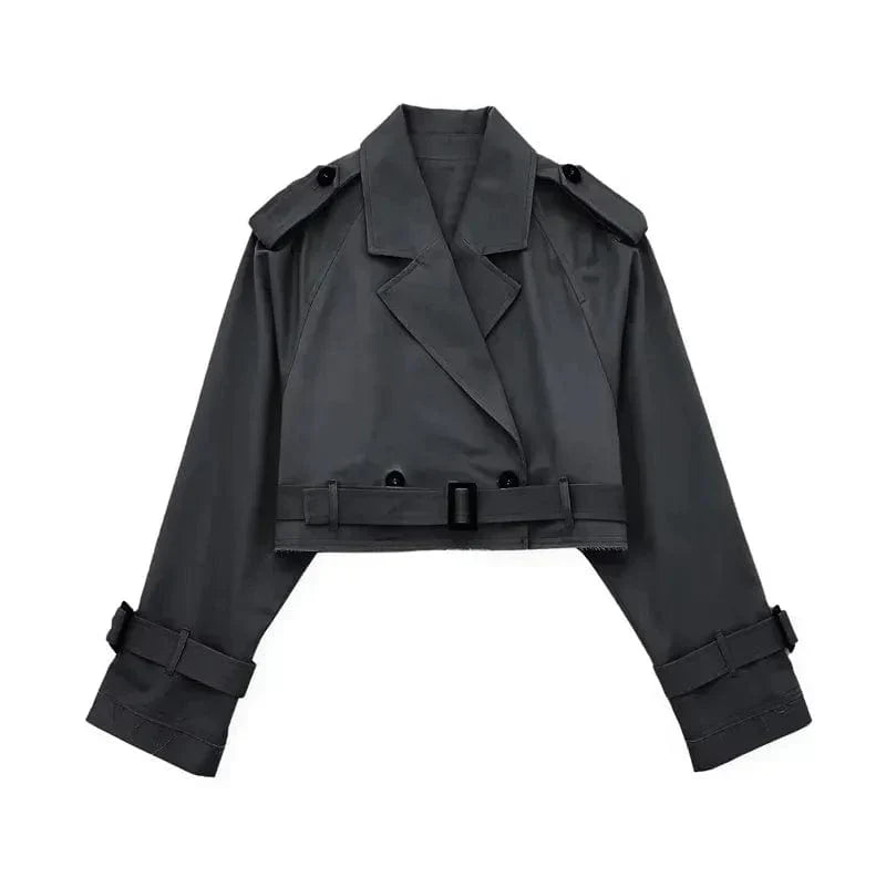 Women’s Cropped Belted Trench Coat for Light Wind and Rain