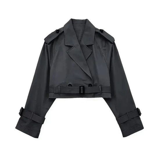 Women’s Cropped Belted Trench Coat for Light Wind and Rain