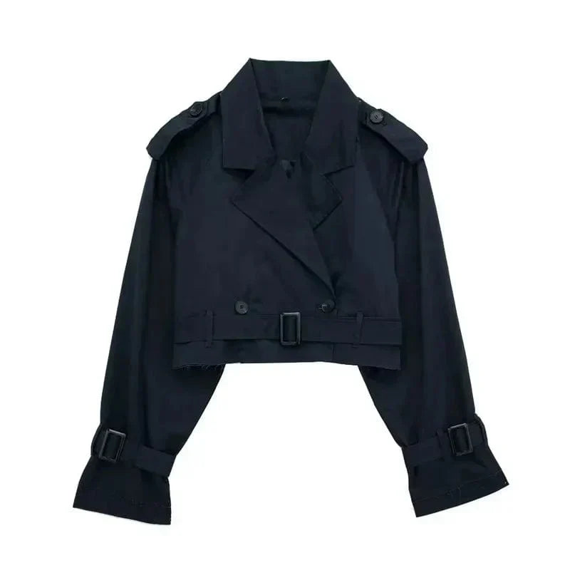 Women’s Cropped Belted Trench Coat for Light Wind and Rain