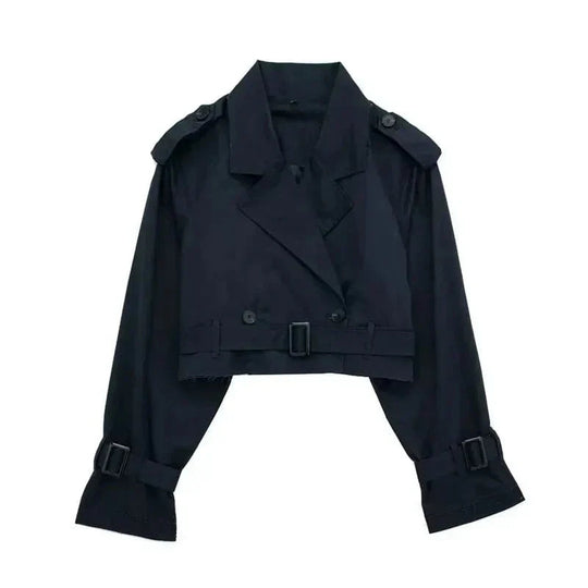 Women’s Cropped Belted Trench Coat for Light Wind and Rain