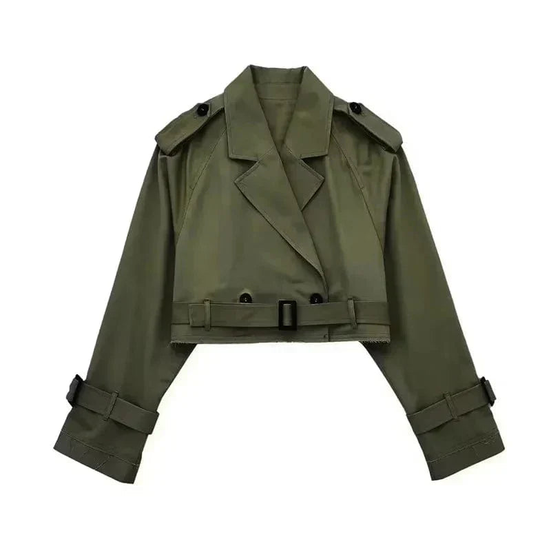 Women’s Cropped Belted Trench Coat for Light Wind and Rain