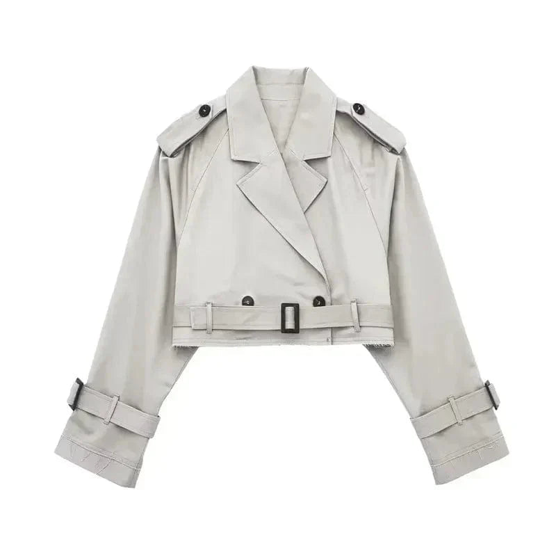Women’s Cropped Belted Trench Coat for Light Wind and Rain