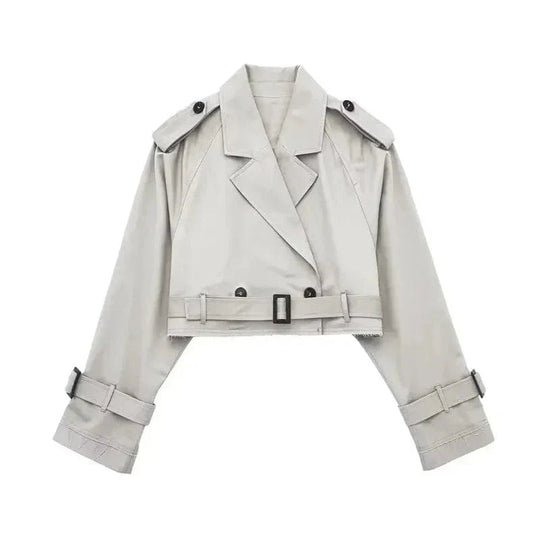Women’s Cropped Belted Trench Coat for Light Wind and Rain