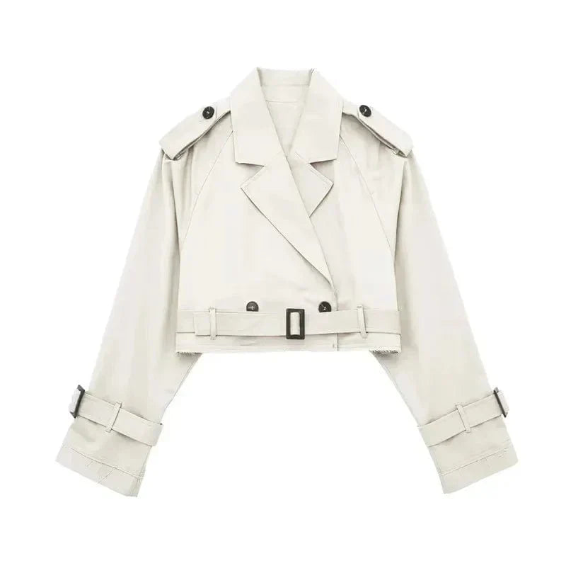 Women’s Cropped Belted Trench Coat for Light Wind and Rain