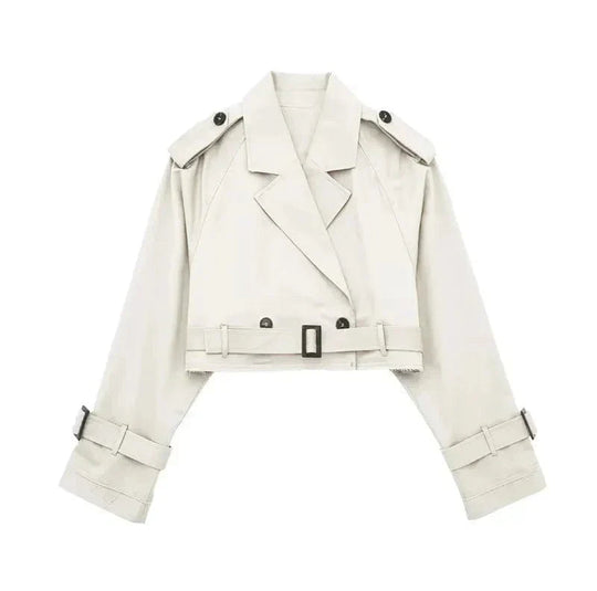 Women’s Cropped Belted Trench Coat for Light Wind and Rain