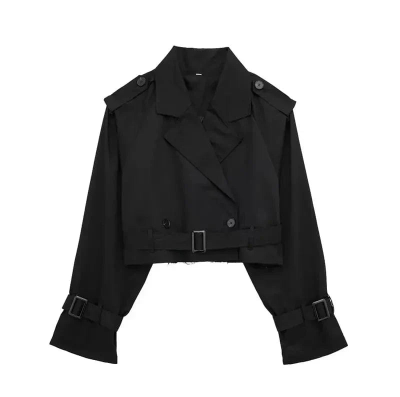 Women’s Cropped Belted Trench Coat for Light Wind and Rain