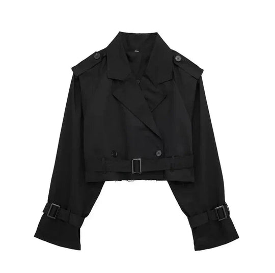 Women’s Cropped Belted Trench Coat for Light Wind and Rain