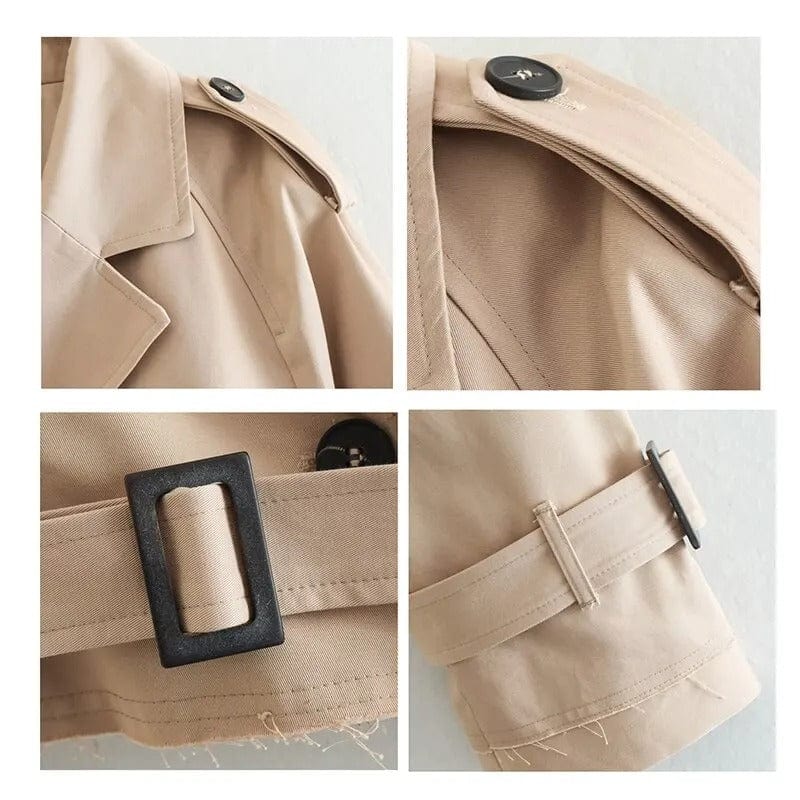 Women’s Cropped Belted Trench Coat for Light Wind and Rain