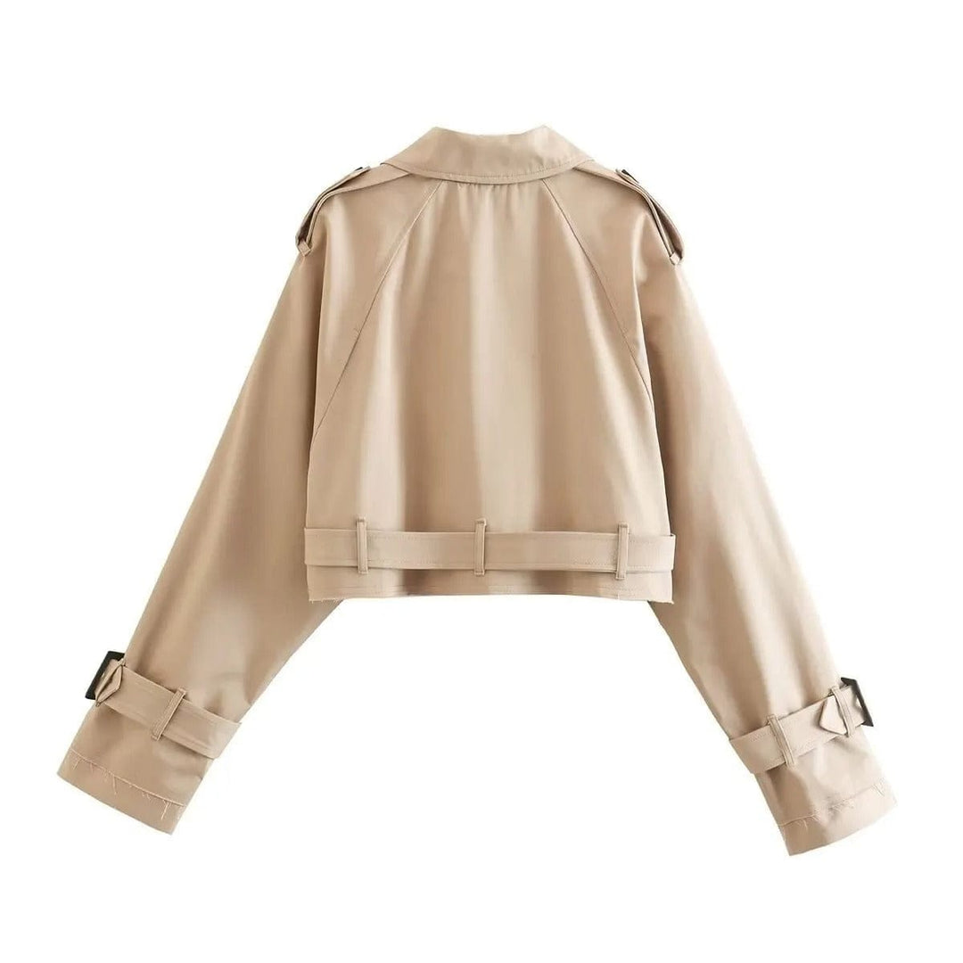 Women’s Cropped Belted Trench Coat for Light Wind and Rain