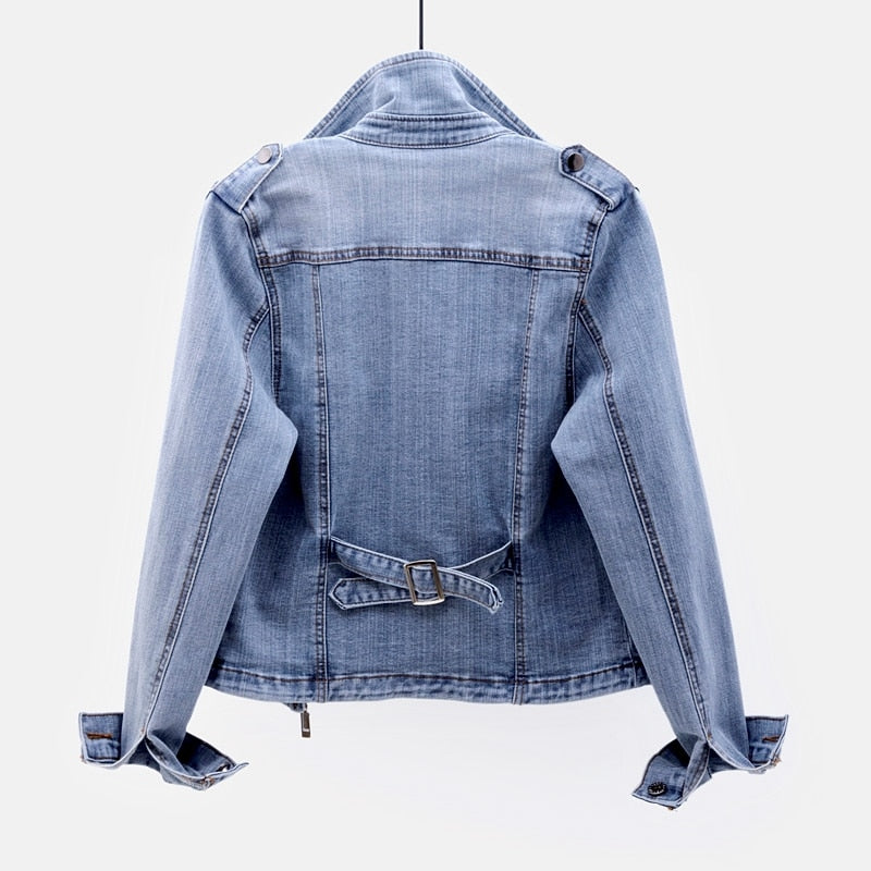 Women's Cropped Denim Jacket – Slim Fit Zip-Up Jean Outerwear
