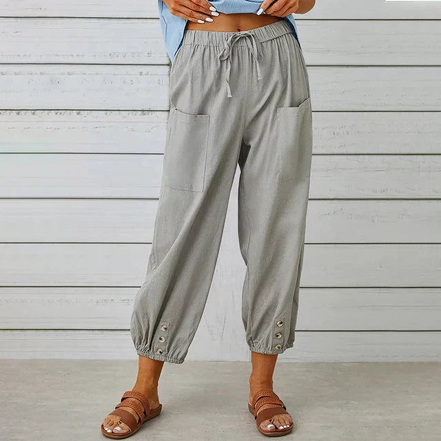 Women’s Cropped Drawstring Pants – Relaxed Fit with Deep Pockets