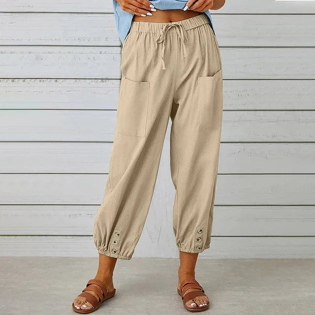 Women’s Cropped Drawstring Pants – Relaxed Fit with Deep Pockets
