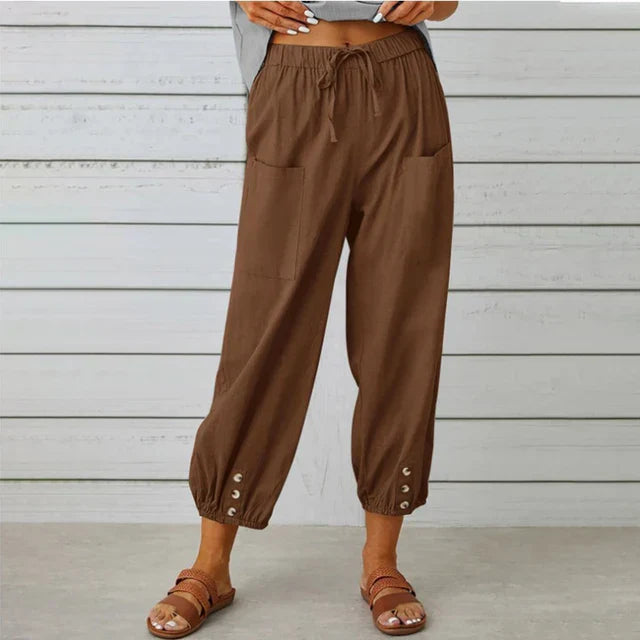 Women’s Cropped Drawstring Pants – Relaxed Fit with Deep Pockets