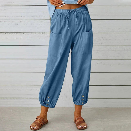 Women’s Cropped Drawstring Pants – Relaxed Fit with Deep Pockets