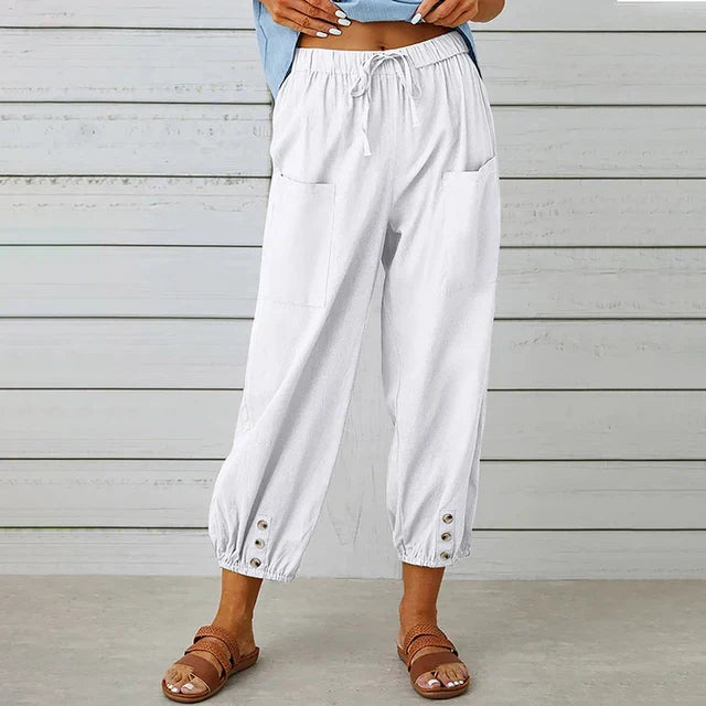 Women’s Cropped Drawstring Pants – Relaxed Fit with Deep Pockets