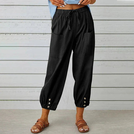 Women’s Cropped Drawstring Pants – Relaxed Fit with Deep Pockets