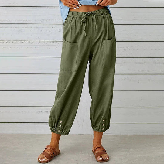 Women’s Cropped Drawstring Pants – Relaxed Fit with Deep Pockets