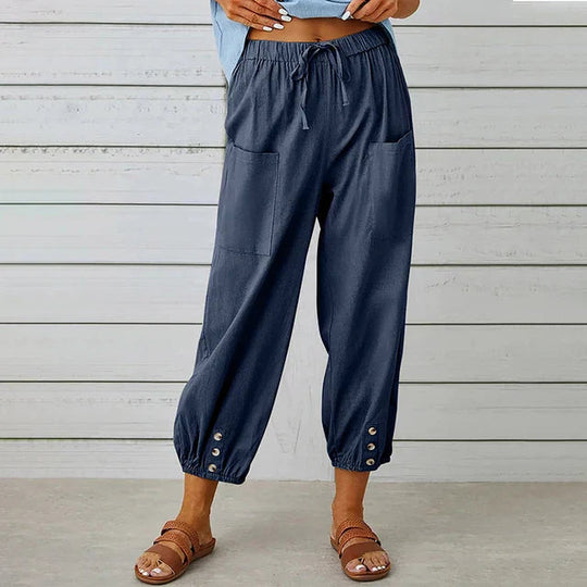 Women’s Cropped Drawstring Pants – Relaxed Fit with Deep Pockets