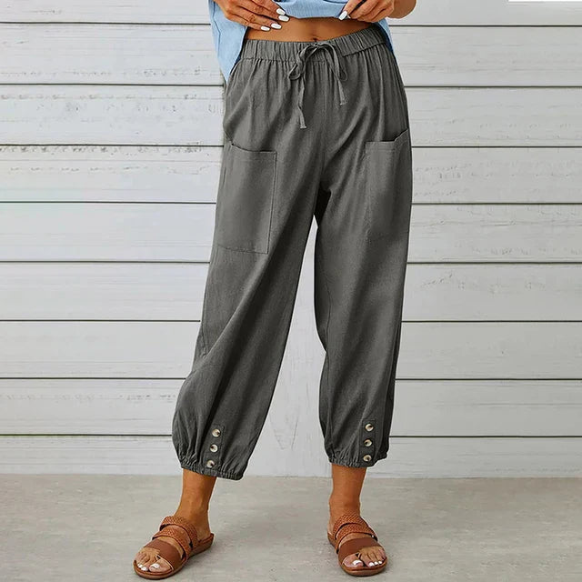 Women’s Cropped Drawstring Pants – Relaxed Fit with Deep Pockets