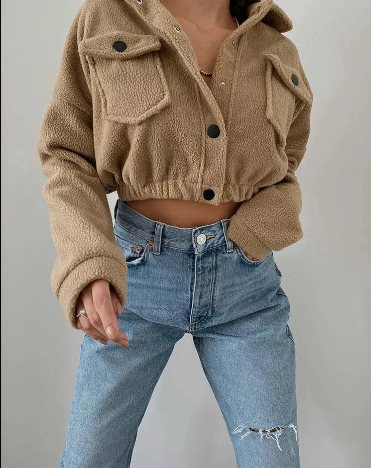 Women's Cropped Insulated Button-Front Winter Jacket
