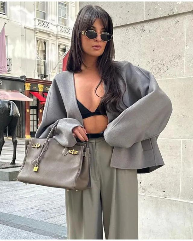 Women's Cropped V-Neck Wool-Blend Button Jacket