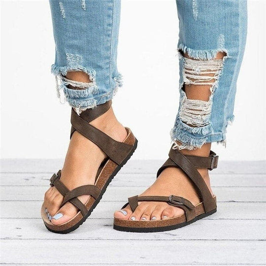 Women’s Cross-Strap Buckle Sandals with Cushioned Sole