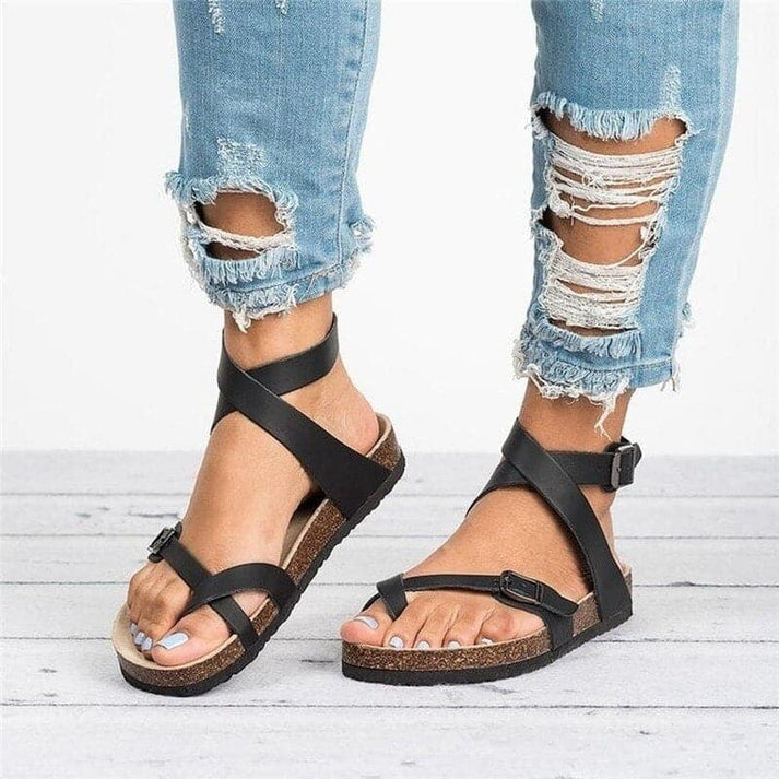 Women’s Cross-Strap Buckle Sandals with Cushioned Sole