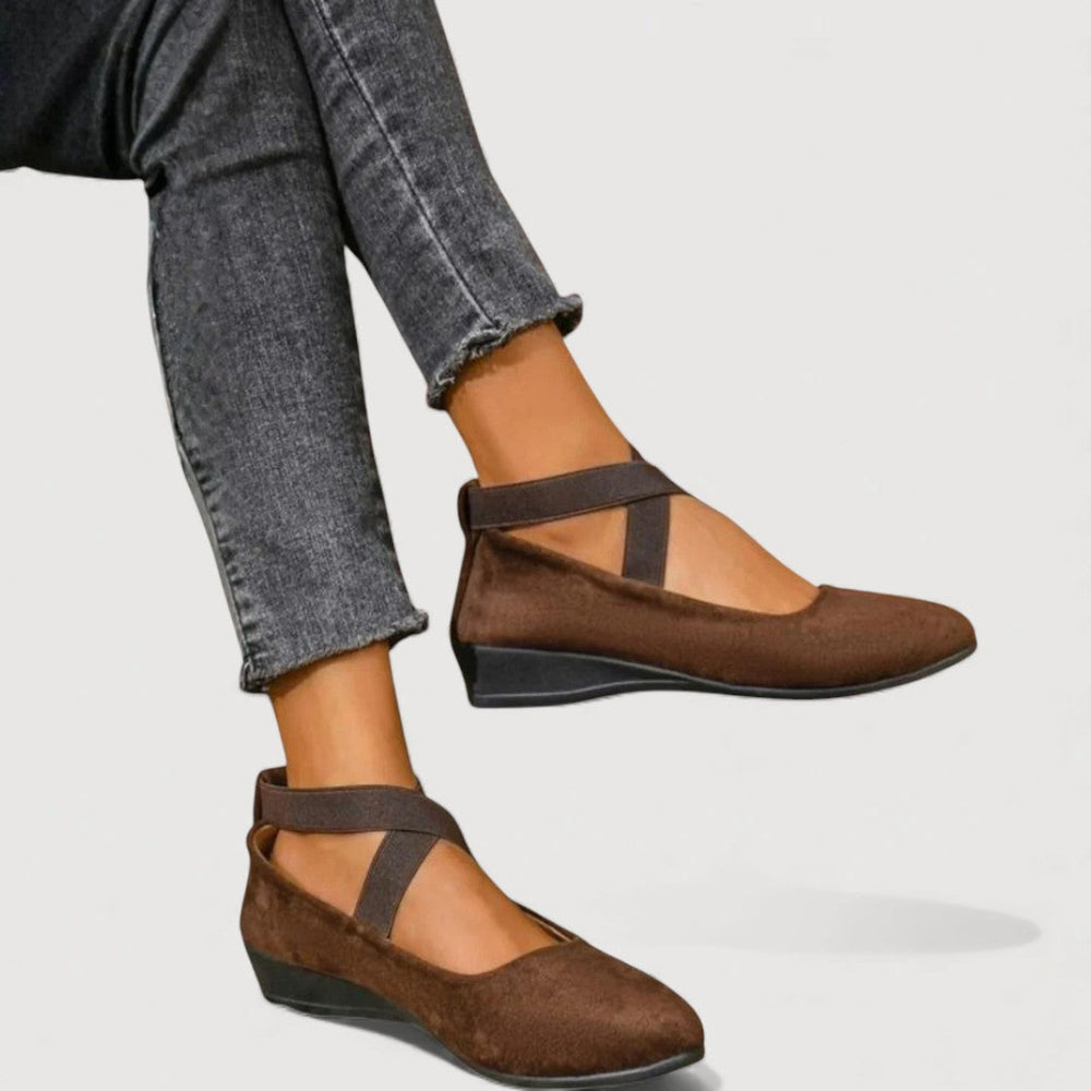 Women's Cross-Strap Wedge Ballet Flats – Comfortable Closed-Toe Shoes