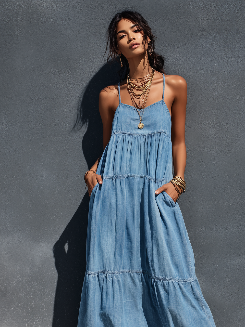 Women's Denim Pinafore Maxi Dress – Relaxed Layering Fit