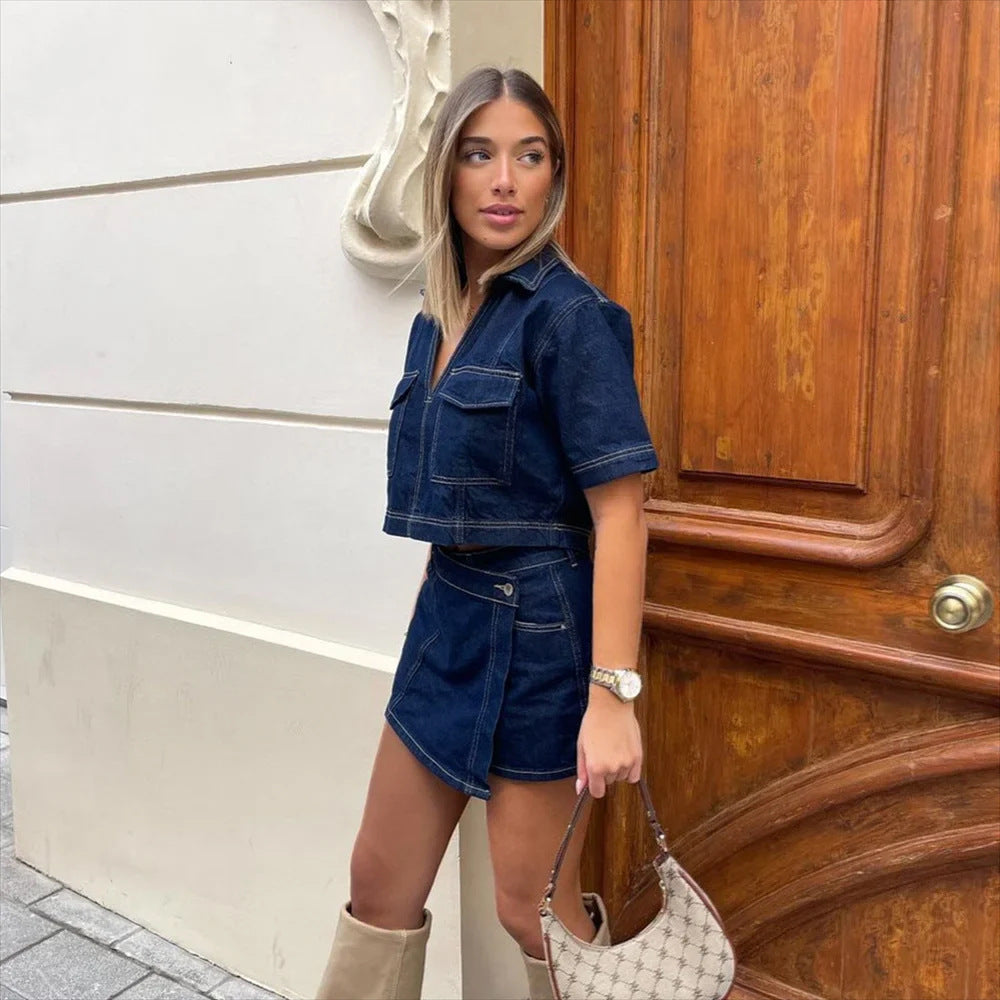 Women's Denim Top and Skort Set – Lightweight Festival Outfit