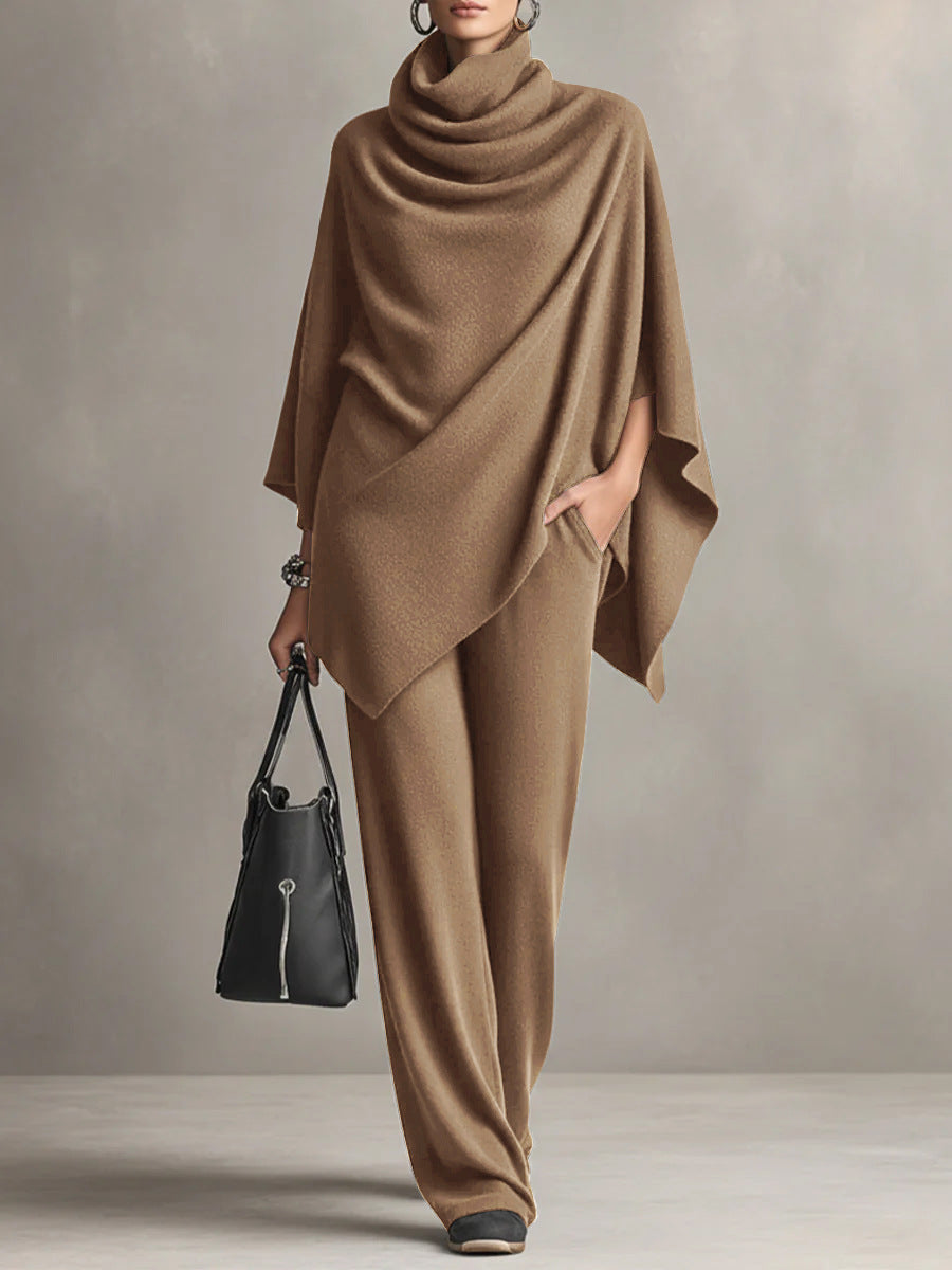 Women's Draped Trouser Set – Elegant Top and Wide-Leg Trousers