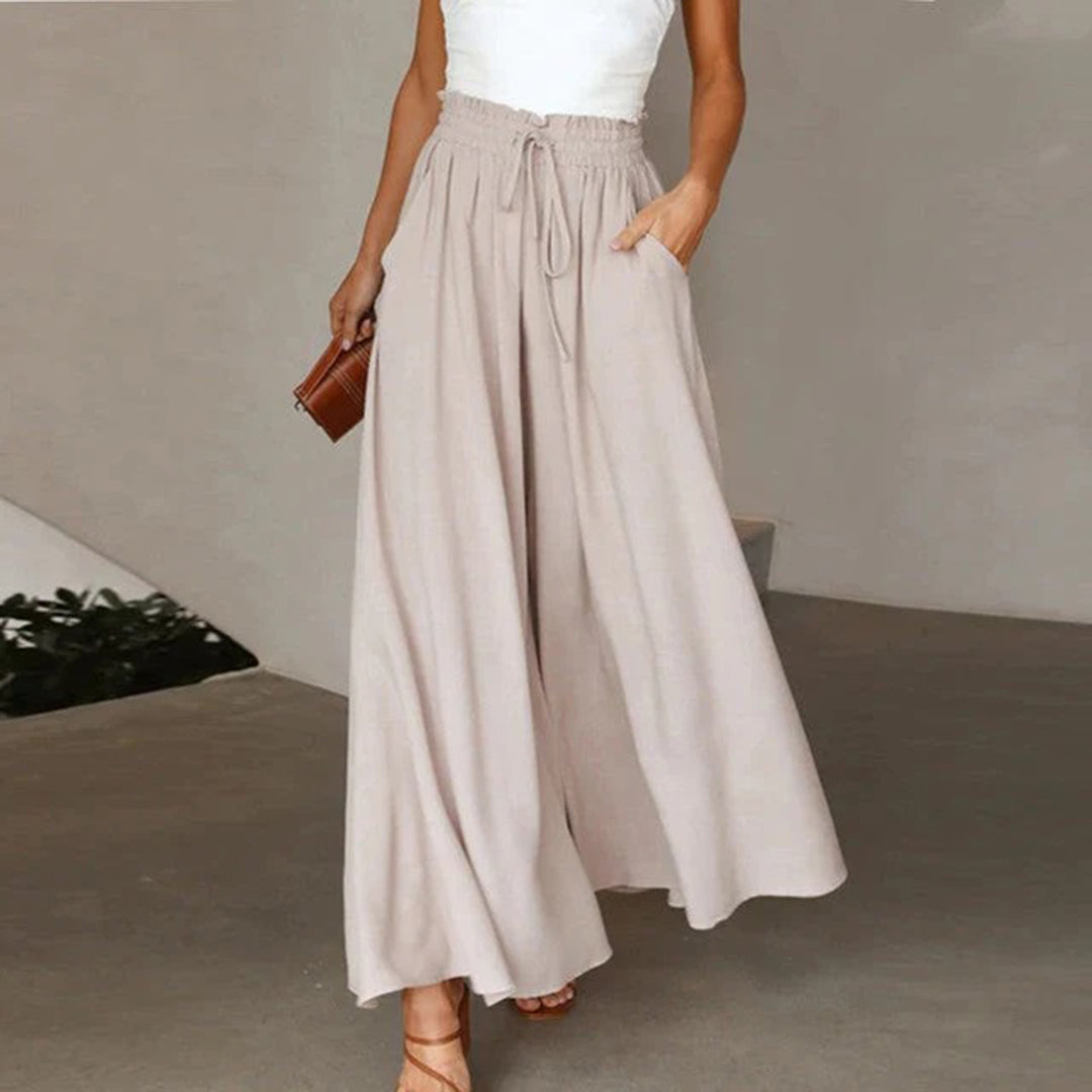 Women’s Drawstring Palazzo Pants – High-Waisted Wide-Leg Trousers