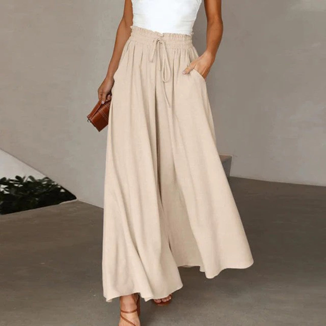 Women’s Drawstring Palazzo Pants – High-Waisted Wide-Leg Trousers