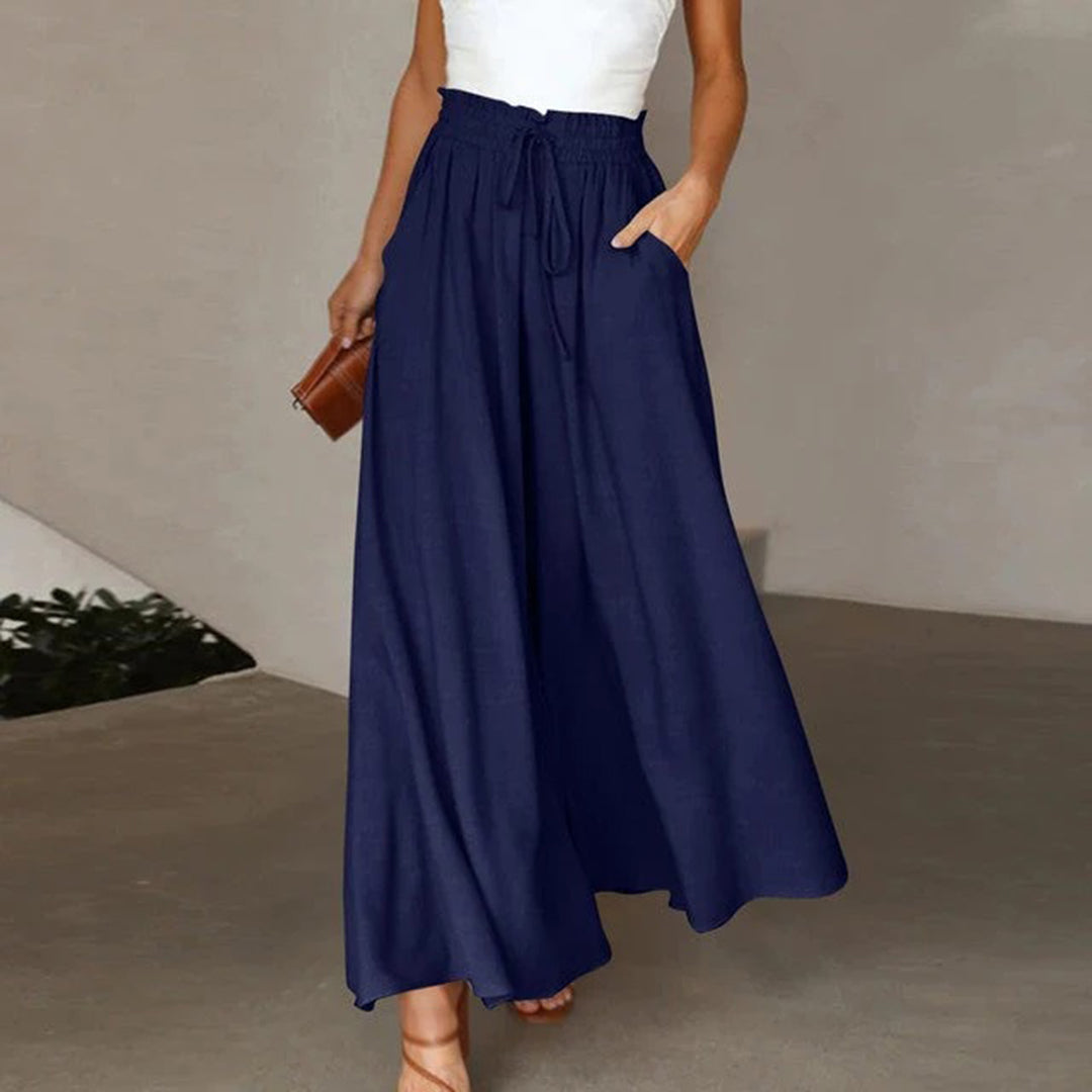 Women’s Drawstring Palazzo Pants – High-Waisted Wide-Leg Trousers