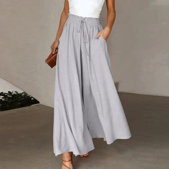 Women’s Drawstring Palazzo Pants – High-Waisted Wide-Leg Trousers