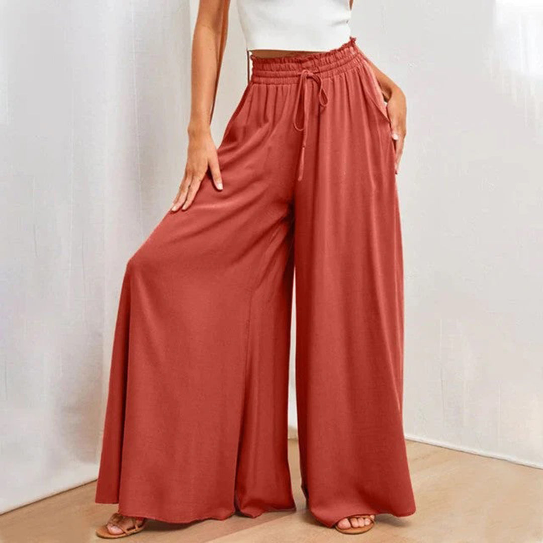 Women’s Drawstring Palazzo Pants – High-Waisted Wide-Leg Trousers